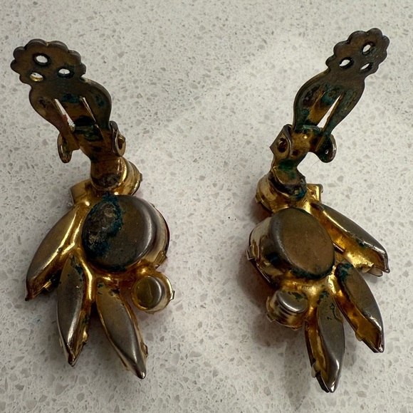 Vintage D&E Juliana Clip On Earrings Orange Rhinestones Mid-Century Modern MCM - Picture 6 of 8